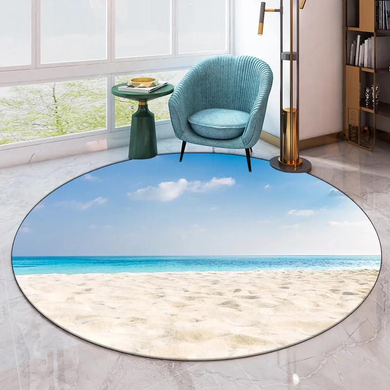 Beach Round Carpet Beautiful Shell Collector Rug Home Bedroom Living Room Decoration Entrance Mat Kitchen Bathroom Anti-Slip Mat