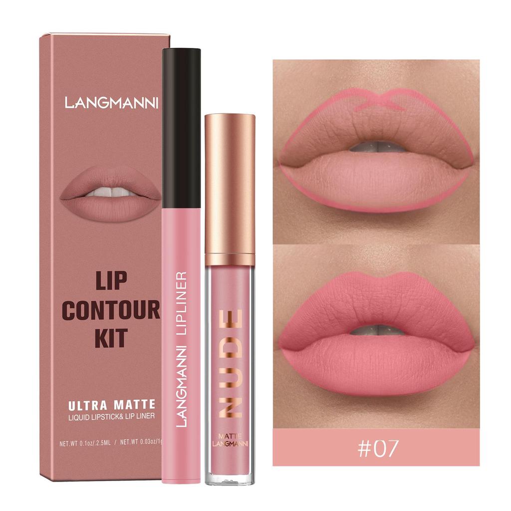 Langmanni 2-Piece Matte Lip Gloss & Liner Set - Long-Lasting, Smudge-Proof Makeup