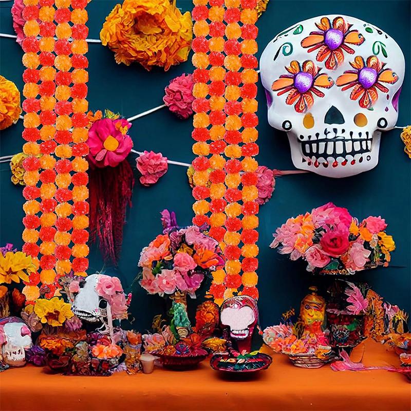 1PC Yard Artificial Marigold Flower Garland Artificial Flowers for Diwali Wreath Garland