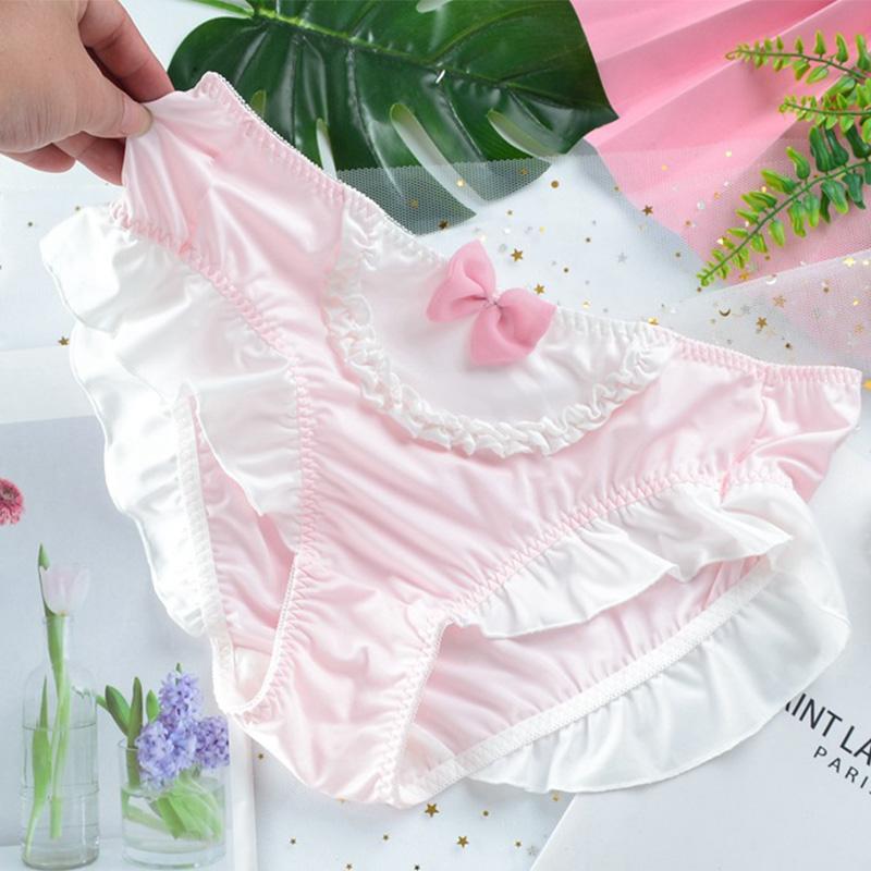 Трусики Лолиты ярких цветов, милые дышащие трусики из молочного шелка со средней талией, женские трусики с бантом