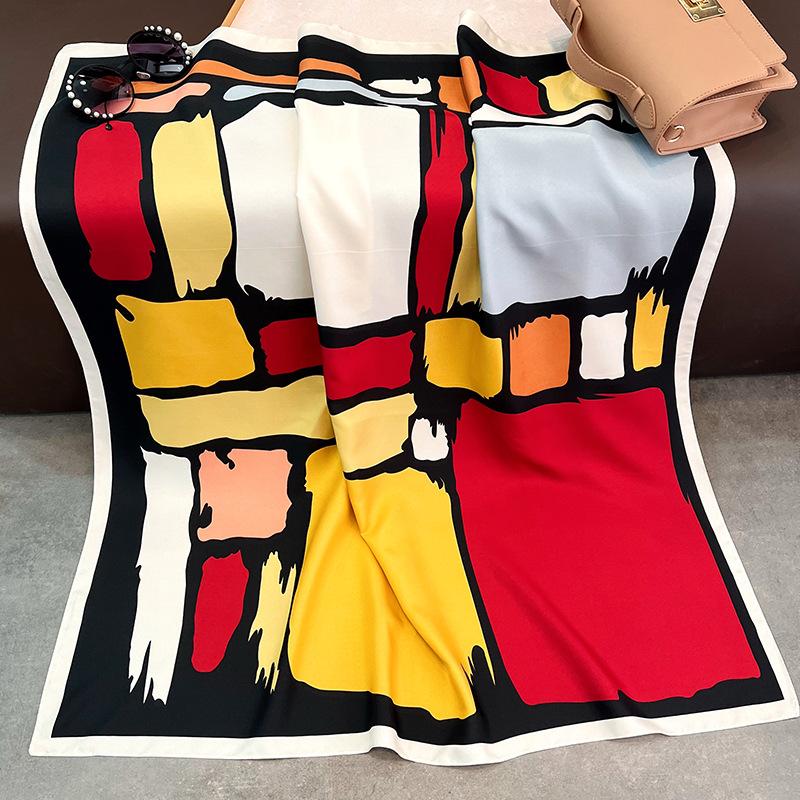 Korean Style Geometric Printed Silk Scarf For Women Summer Fashion