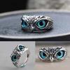 New Vintage Plain Silver Blue Eyes Owl Ring Devil's Eye Ring Accessories Women