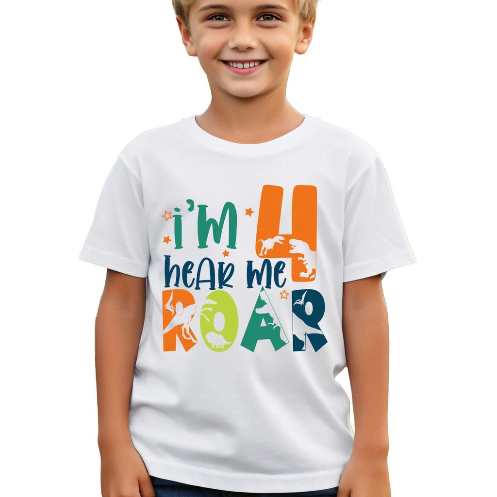 Custom Dinosaur Birthday Kids T-Shirt Your Age Perfect For 4Th Birthday #TA-195