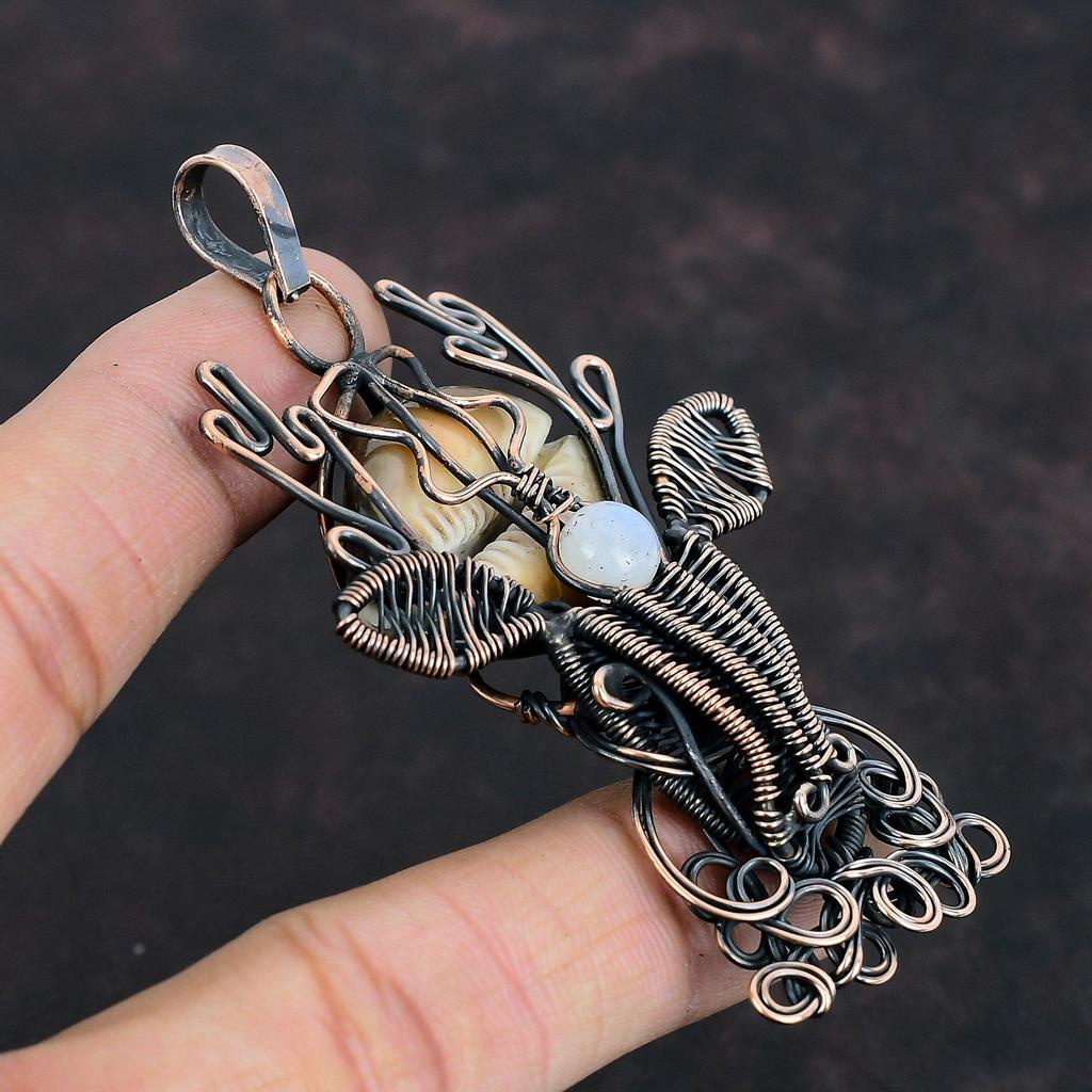 Кулон в виде ракушки каури, медная проволока, обернутые ювелирные изделия, кулон в виде лица оленя, радуга ручной работы, ювелирные изделия из лунного камня, драгоценный камень, медный кулон, подарки для нее