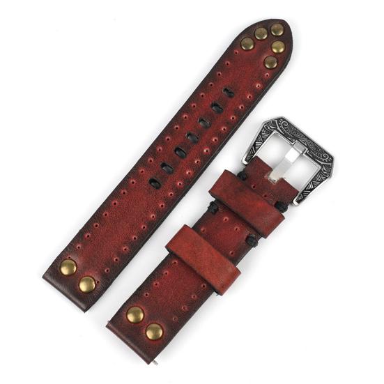 Watch Band Vintage Comfortable Engraved Buckle Faux Leather Belt Wrist Strap Replacement for Daily Wear