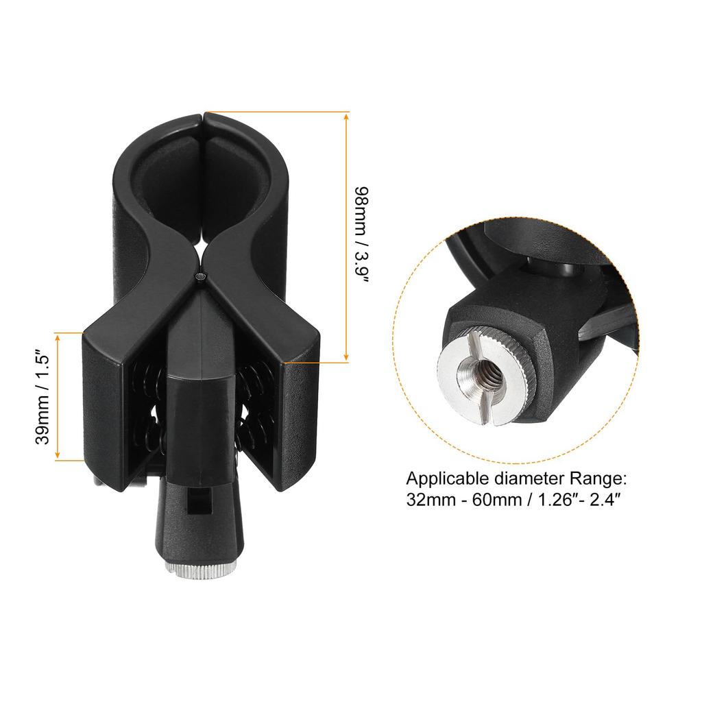 Uxcell Держатель для микрофона, В.Д.. 32мм - 60мм, Пластиковый интерфейс, Зажим-держатель для микрофона с металлическим адаптером 1/4" для петличных микрофонов, Черный, Набор из 2 штук