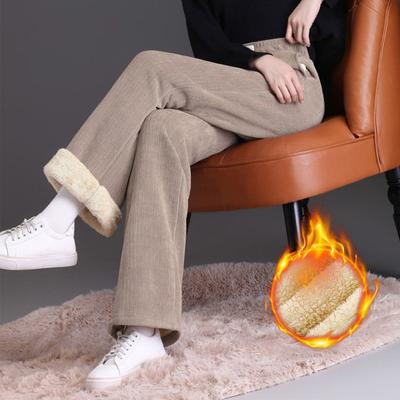 Новые зимние плюшевые брюки, повседневные теплые женские брюки из овечьего флиса с прямыми штанинами