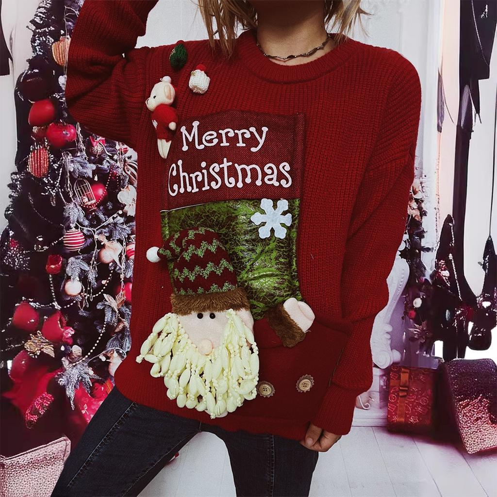Women's Fashion Fall And Winter Christmas Loose Round Neck Pullover Knitted Sweater