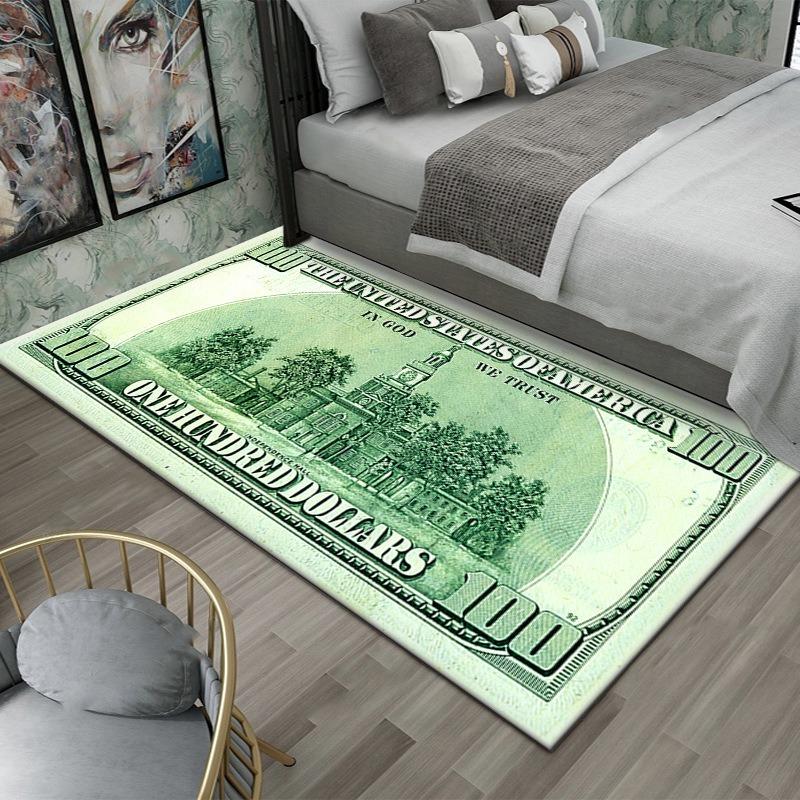 US Dollar Bill Print Large Area Rug - Creative Currency Design Floor Mat for Living Room Entrance Foyer Money Theme Decoration