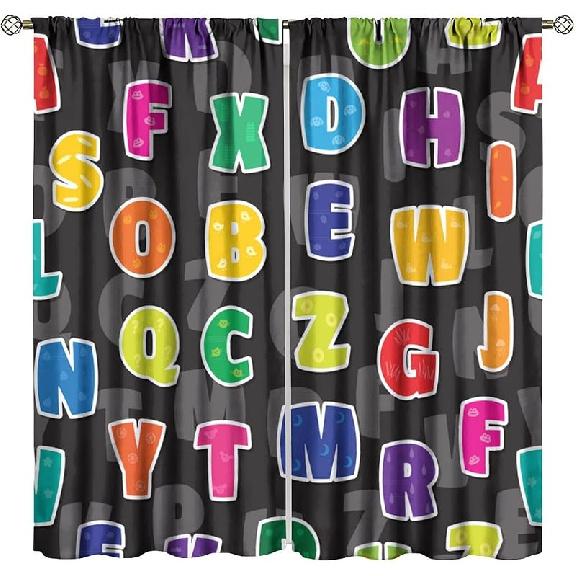 Детские шторы с алфавитом ABC, мультяшные, космос, слова, забавные, образовательные, для обучения, затемняющие, оконные драпировки для спальни, гостиной, кухни, кафе, декор