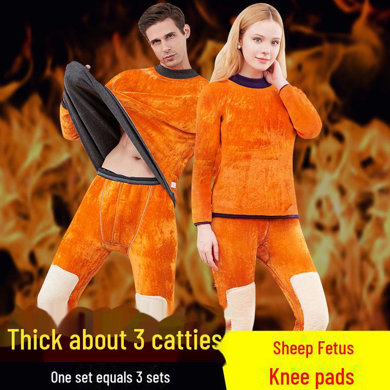 Мужской и женский термобелье из плотного бархата для людей среднего и пожилого возраста - однотонный зимний комплект