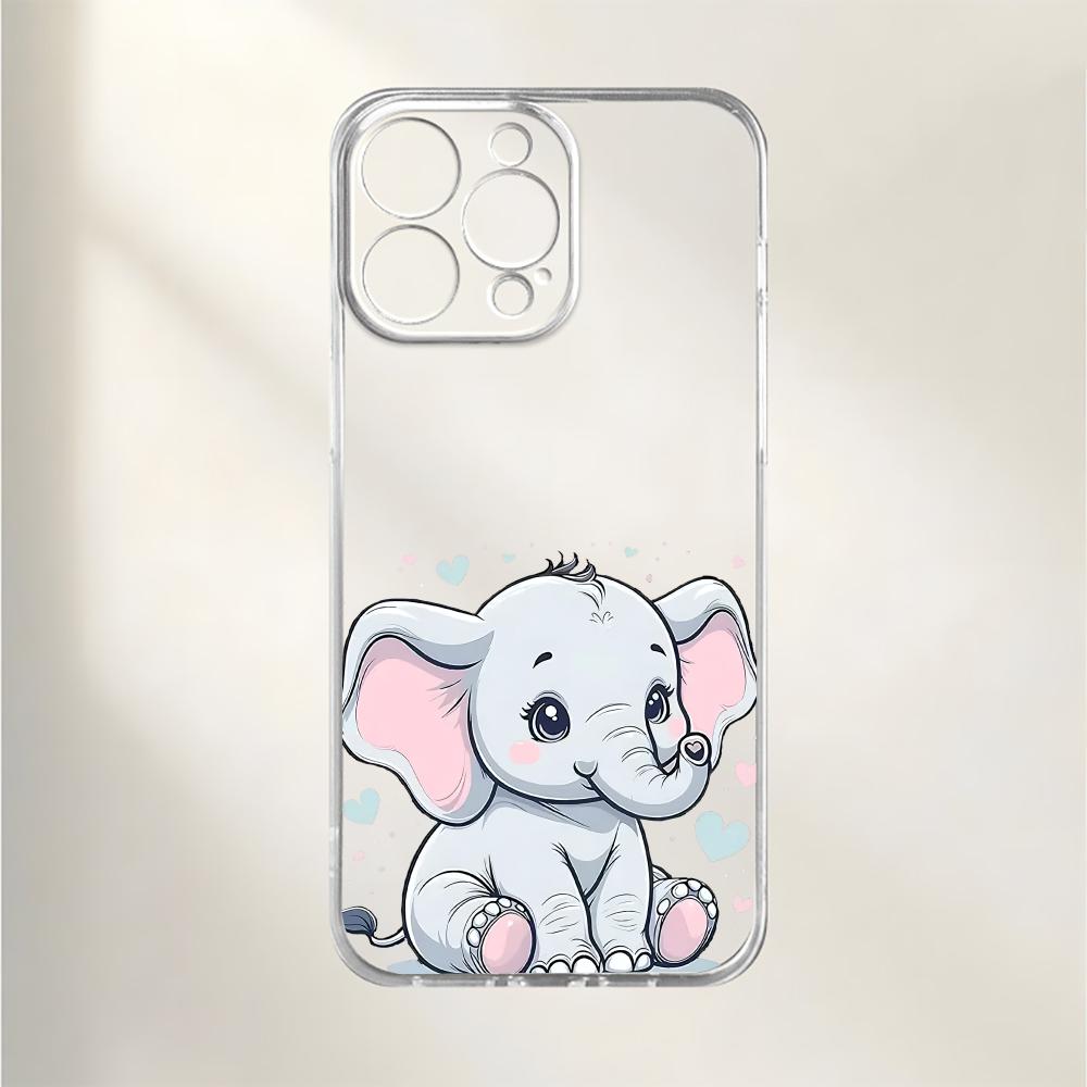 Прозрачный чехол для телефона из ТПУ со слоном, подходит для iPhone 17 16 15 14 13 12 11 Pro/Max/Plus, противоударный и защищающий от падений