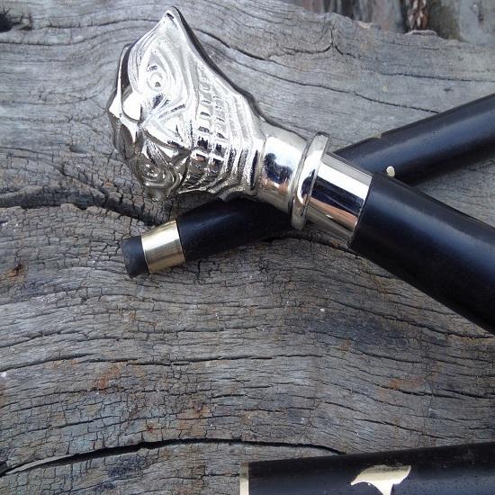 Antique Vintage Brass Victorian Handle Wooden Style Walking Stick/Cane Designer