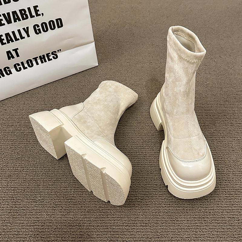 Suede Flats Women Ankle Boots Mid Heels Fashion Shoes Woman Brand 2025 Trend Pumps Goth Casual Walking Chelsea Snow Botas Mujer