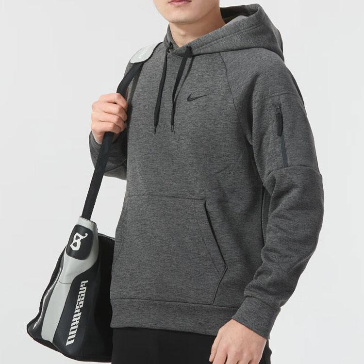 Nike Комфортная теплая тренировочная толстовка с однотонным логотипом и шнурком, мужская толстовка с капюшоном темно-серого цвета DQ4835-071