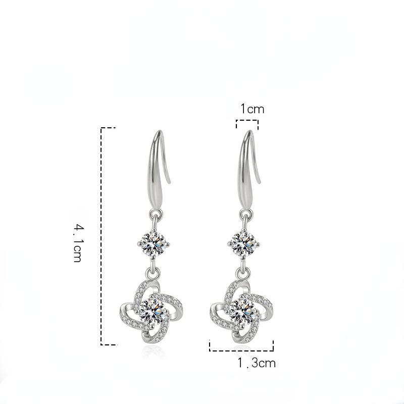 Sace Gems Серьги с микроинкрустацией цирконом, женские вращающиеся серьги с клевером, простые серьги с ветряной мельницей и крючками для ушей.