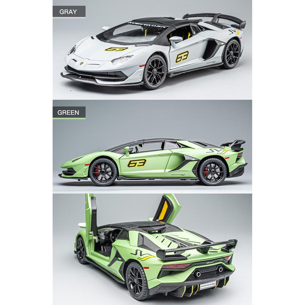 1/24 Scale Lambo Aventador SVJ63 Diecast Car Model Toy, Pull Back Toy Vehicle with Sound and Light for Kids Toddler Boys Girls Gift Collection