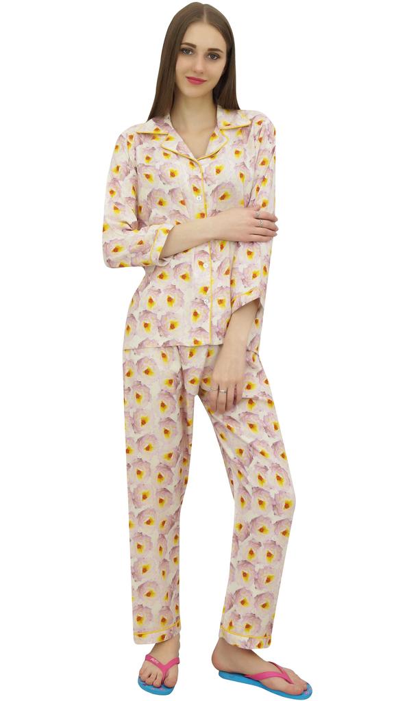 Bimba Женский комплект из пижамы и брюк с принтом Off-White с длинным рукавом