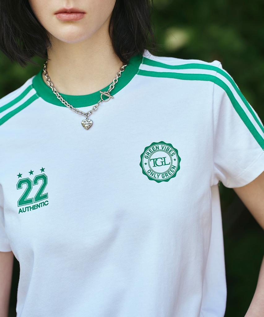 THE GREEN LAB Soccer Football Color Block Short Sleeve T-Shirt [White-Green]