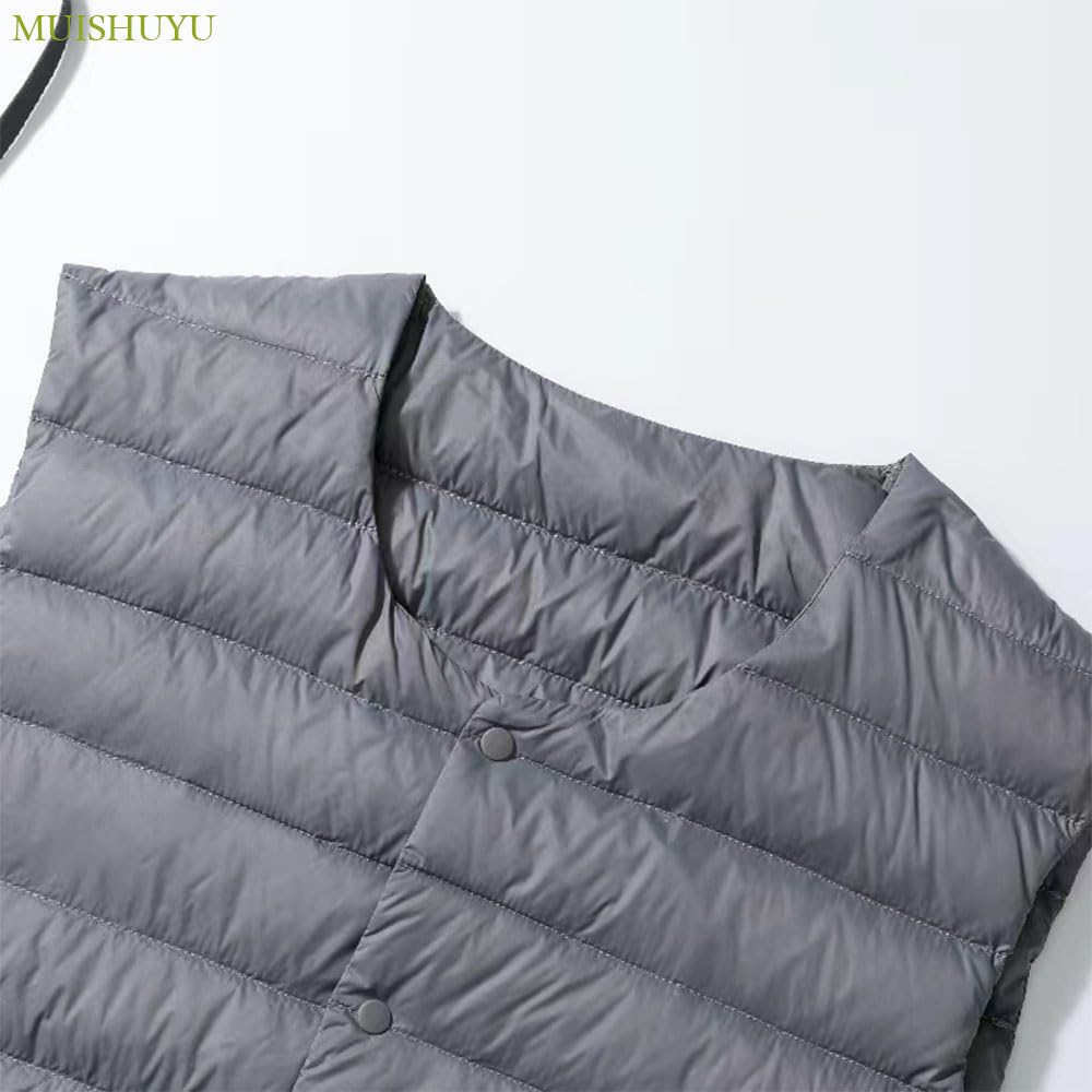 MUISHUYU Ultra-Light Inner Down Vest, 2-Way Neck, Men’s (M / Gray)