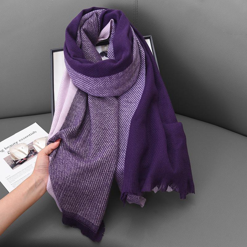 Autumn Winter Double-sided Color-blocked Women Scarf Imitation Cashmere Female Versatile High-end Warm Shawl