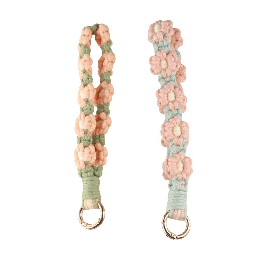 Phone Wristband Weave Daisy Flower Keychain Crochet Macrame Wristlet Hanging Accessory