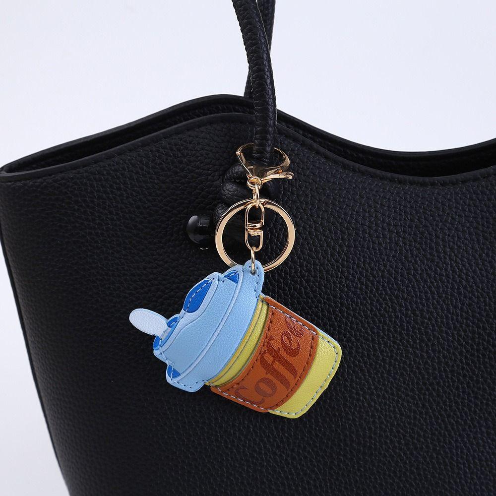 Hanger Pu Keychain Candy Color Bag Charm Lovely Coffee Cup Leather Pendant Bag Pendant
