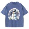 Snowman Print Christmas Women's T-Shirt Oversized Washed Short Sleeve Everyday Cute Top Retro Distressed Wear Men