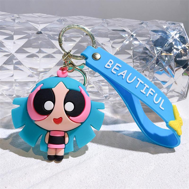 Брелок для ключей Powerpuff, сумка, подвеска, ПВХ, подарок, мультяшные девушки, милые аксессуары для кукол