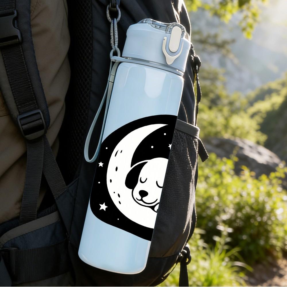 1PC Moon Cat Night Sky Pattern 750ml Color Plastic Sports Water Bottle Leakproof Flip Straw Lid Suitable for Sports Office Home Use