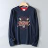 Export Surplus Washed Brushed Cotton Men's Autumn Vintage Print Round Neck Breathable Long-Sleeve T-Shirt