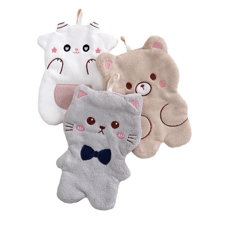 Coral Fleece Embroidered Cartoon Hand Towel for Kitchen or Bathroom