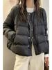 Women's High-End Black Down Jacket: Loose, Slimming, Round Neck Winter Coat