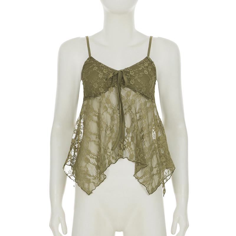 Sexy Sheer Lace Camisole with Irregular Hem and Open Back - Women's Summer Base Layer Tank Top