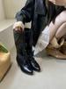 High-heeled women's boots women's autumn and winter new round head splicing inner height-increasing lace-up boots medium boots