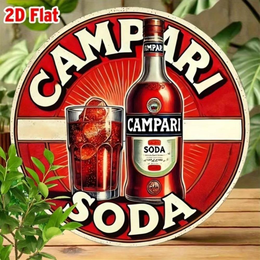 Винтажная металлическая жестяная вывеска Campari Soda Круглый настенный декор Алюминиевая фольга Гравировка Ретро Арт Постер