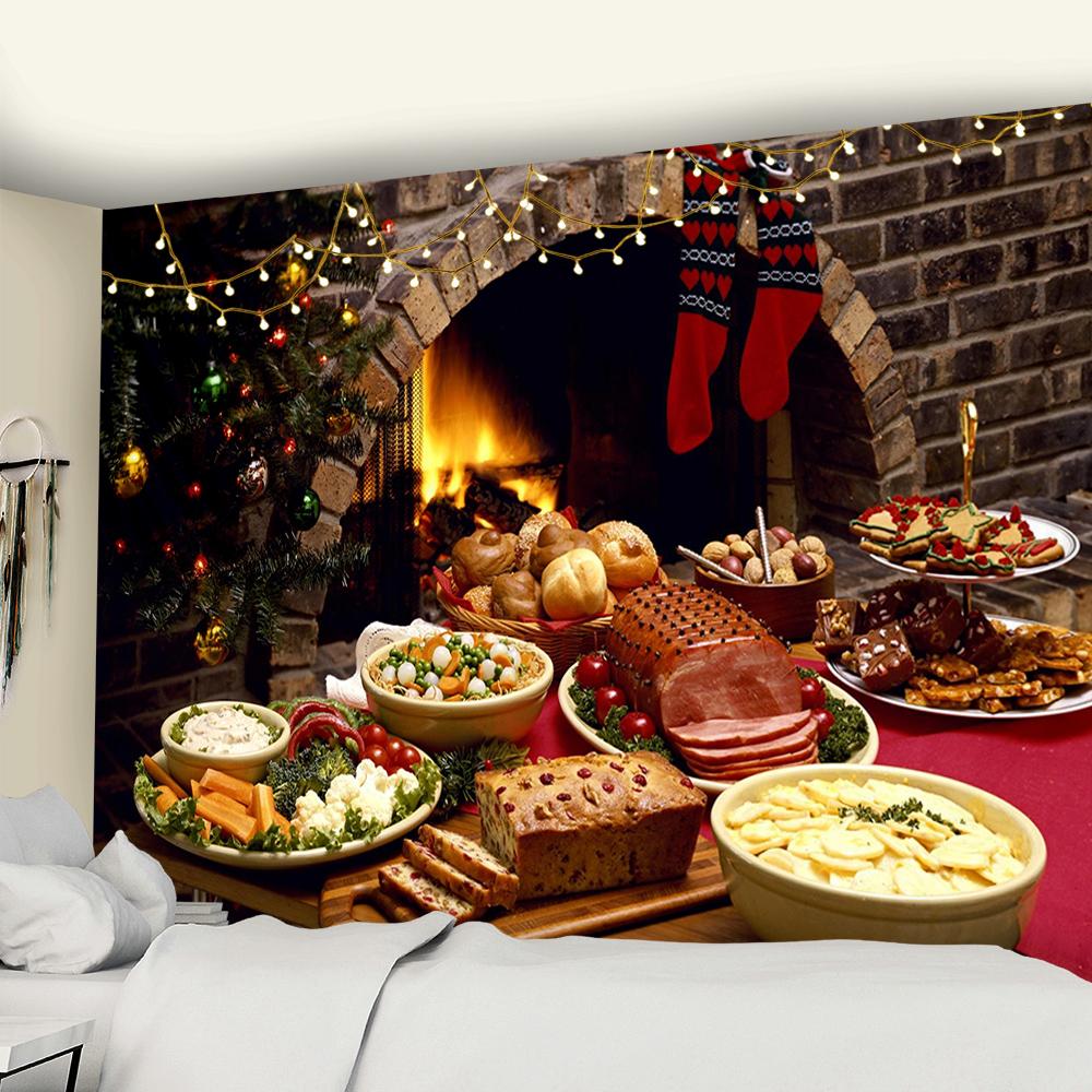 Christmas Fireplace Home Decoration Art Tapestry Christmas Tree Hanging Hippie Large-sized Wall Decoration Tapestry