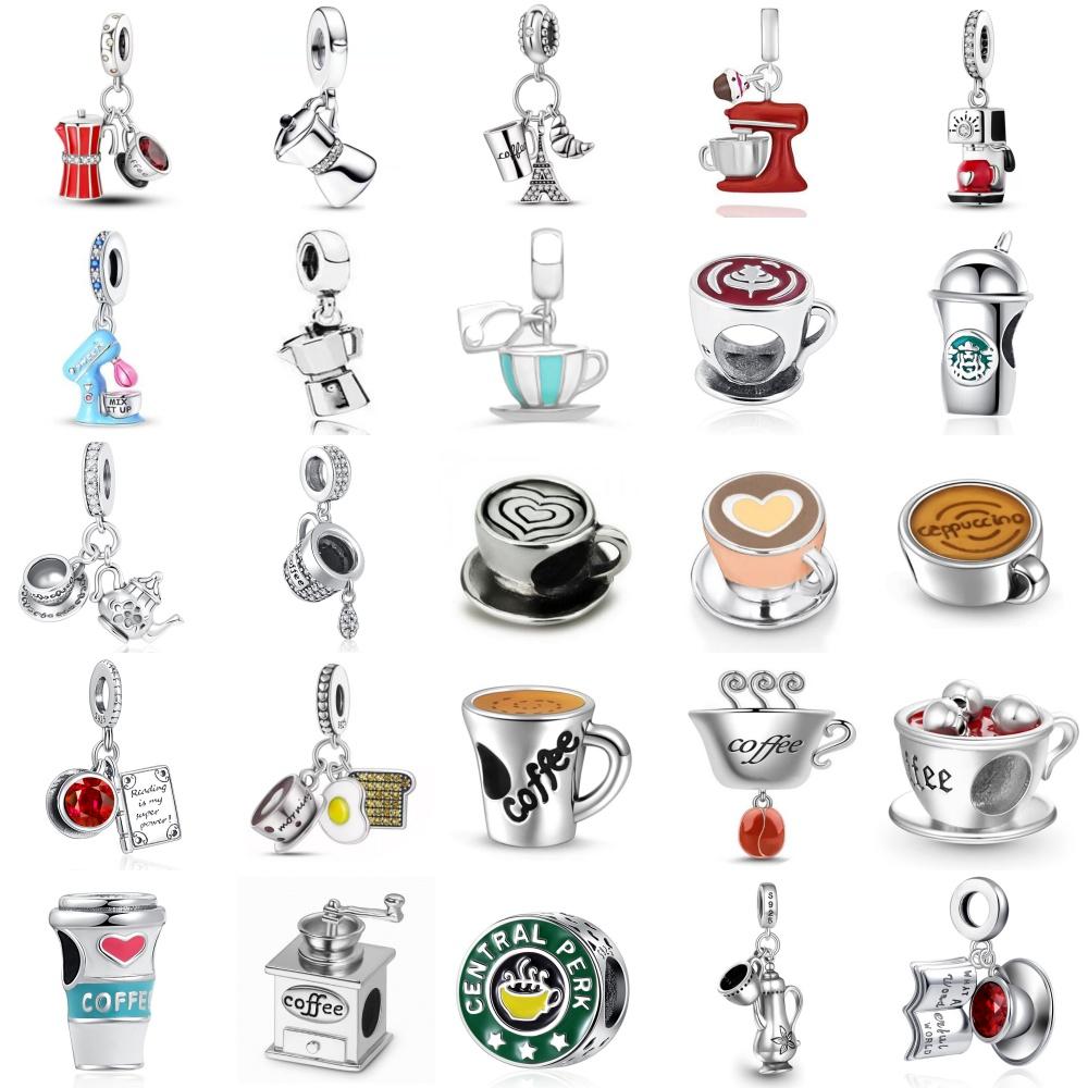 New 925 Silver Coffee Maker Bead Charm Pendant for DIY Bracelet Jewelry Accessories Gift for Women Men