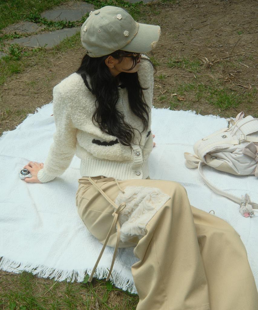 SIWL107 Ribbon Cotton Pants (Beige)