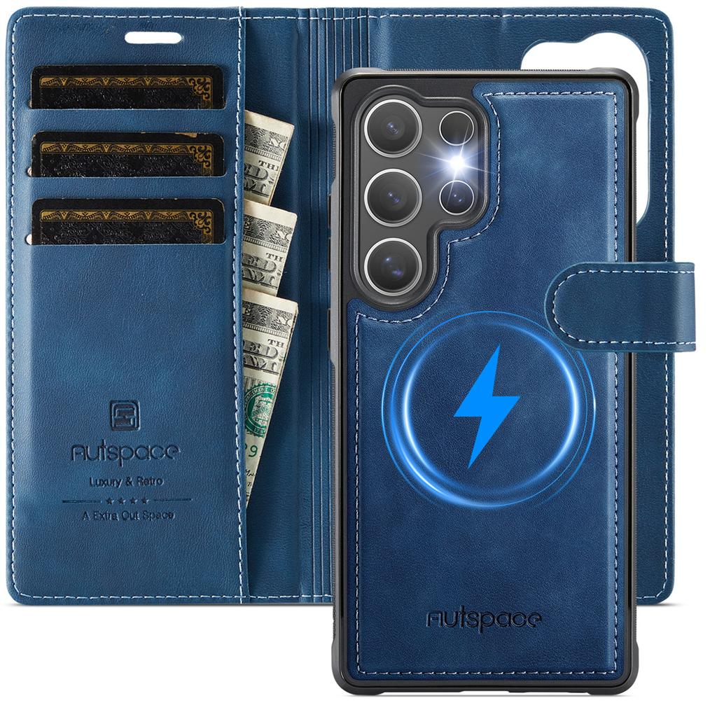2-in-1 Magnetic Detachable Wallet Case for Samsung Galaxy S25/S25 Plus/S25 Ultra/S25 Edge - PU Leather, Card Slots, Wireless Charging, 360° Protection