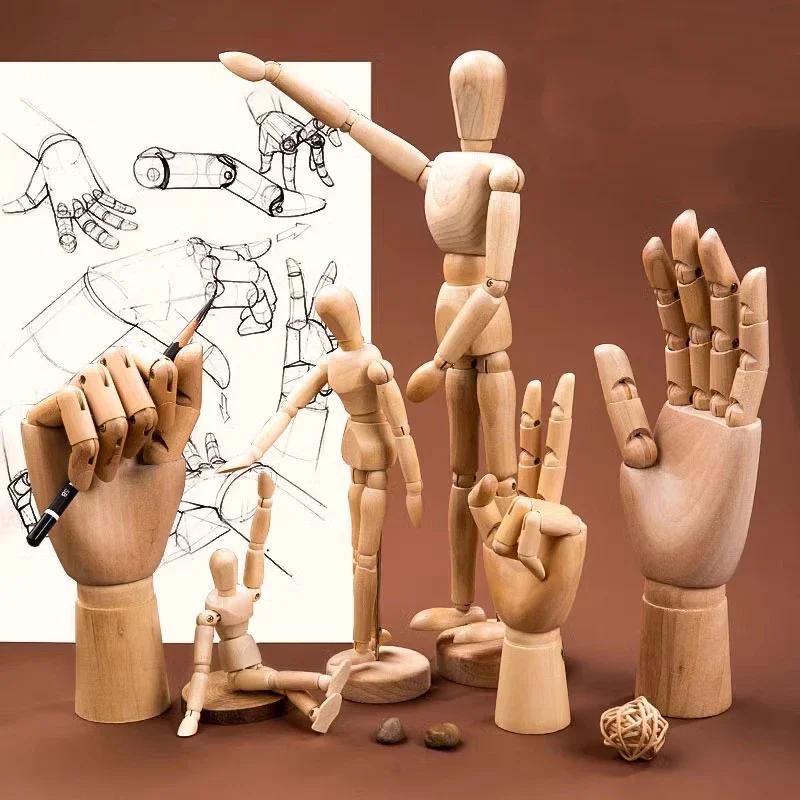 Sketch Drawing Mannequin Model Wooden Hand Model Human Artist Models Flexible Jointed Hand 5.5-12 Inches Tall Movable Limbs