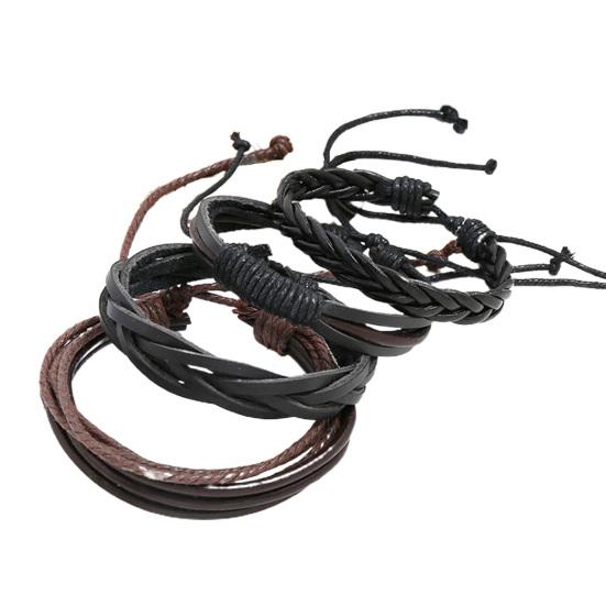4 шт./компл., многослойные плетеные браслеты из искусственной кожи, льняная веревка, регулируемые браслеты ручной работы унисекс, ювелирные аксессуары
