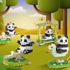 DIY Kawaii Panda Model Building Blocks Assemble 3D Panda Playing on Swings Seesaws Wooden Horses Brick Toys with high quality