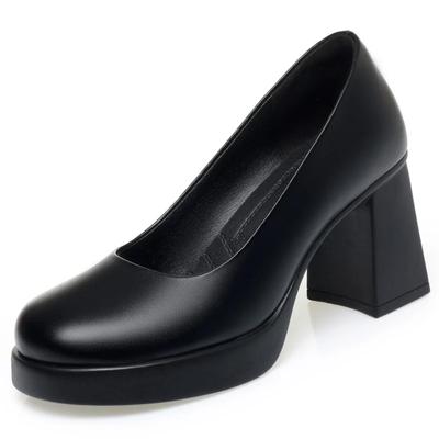 8 см Удобные Модные Туфли-лодочки из Мягкой Кожи с Мелким Вырезом Женские Туфли Осенние Туфли на Высоком Блочном Каблуке для Офиса Модель Суд