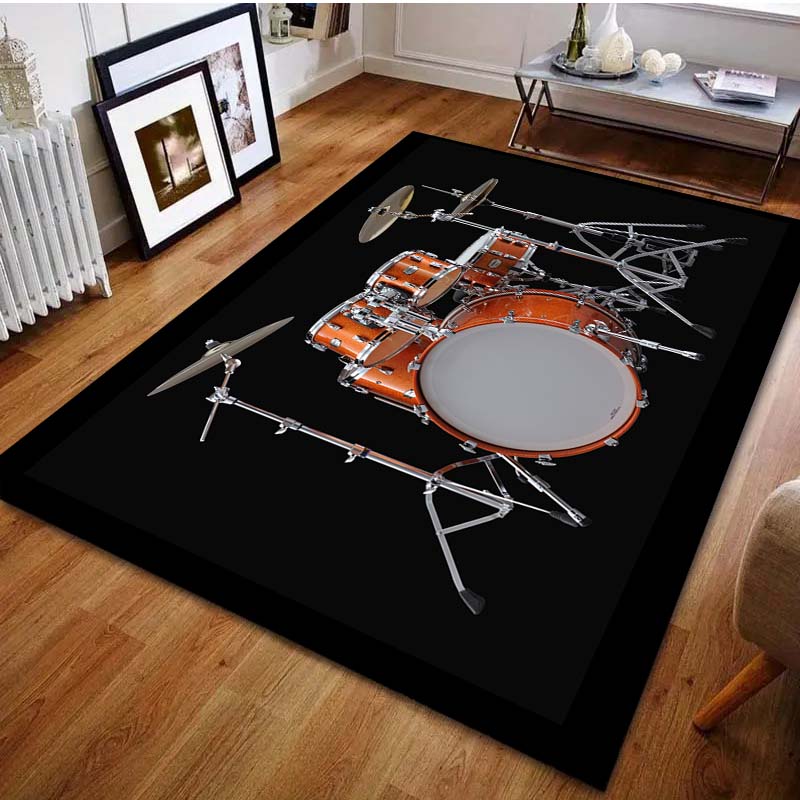 Cool Golden Drum Set Print Carpet for Living Room Bedroom Bedside Sofa Table Floor Mat Home Area Rug Decor Large Size MusicLover