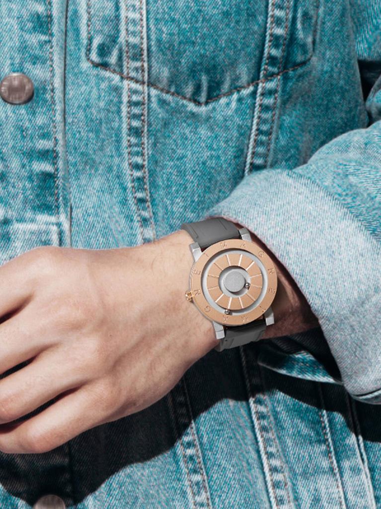 Магнитные часы, классные простые повседневные кварцевые часы с магнитным шариком, водонепроницаемые, циферблат 40 мм, резиновый ремешок, золото, серебро [EUTOUR] Мужские и