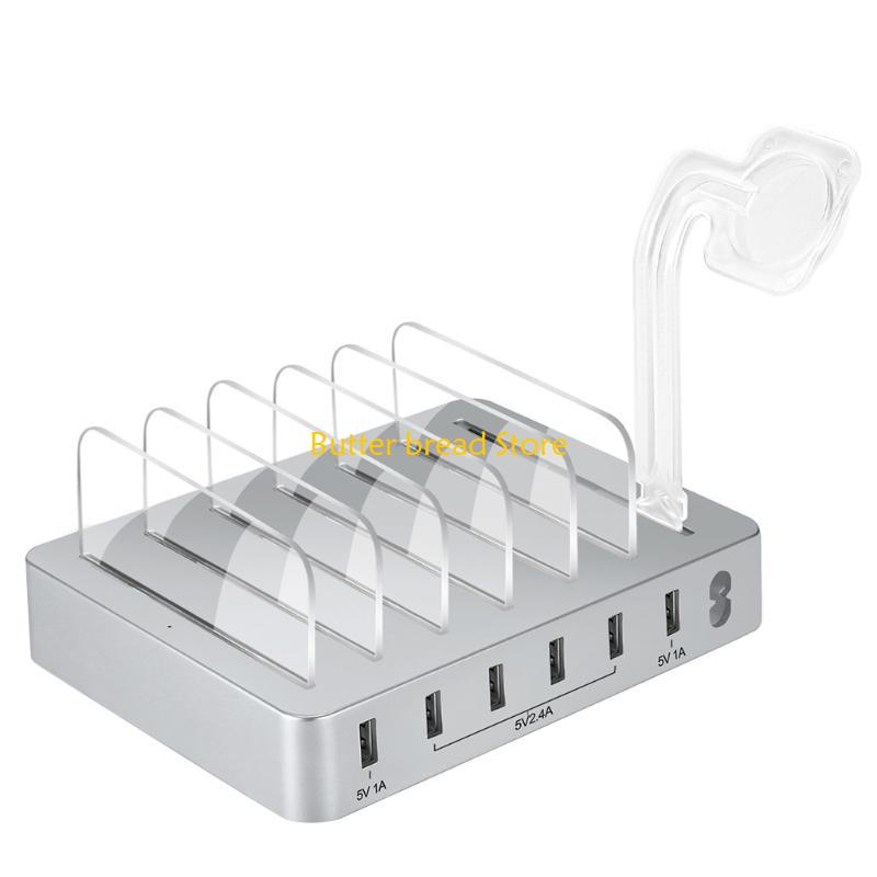W89C Металлическая USB-станция для зарядки Быстрая многопортовая USB-станция Черный/Серебристый