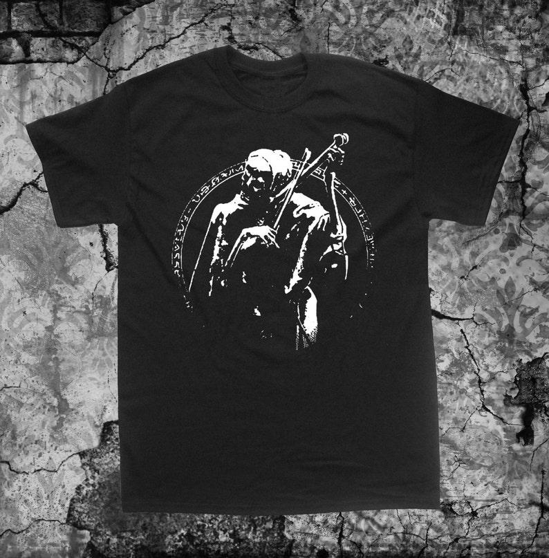 230 Gsm 100% Cotton Death As A Musicianavengerstrangler Skeleton Playing Fiddle Violin T Shirt Satanic Punk Occult Gothic Goat Skull Baphomet Pentagra