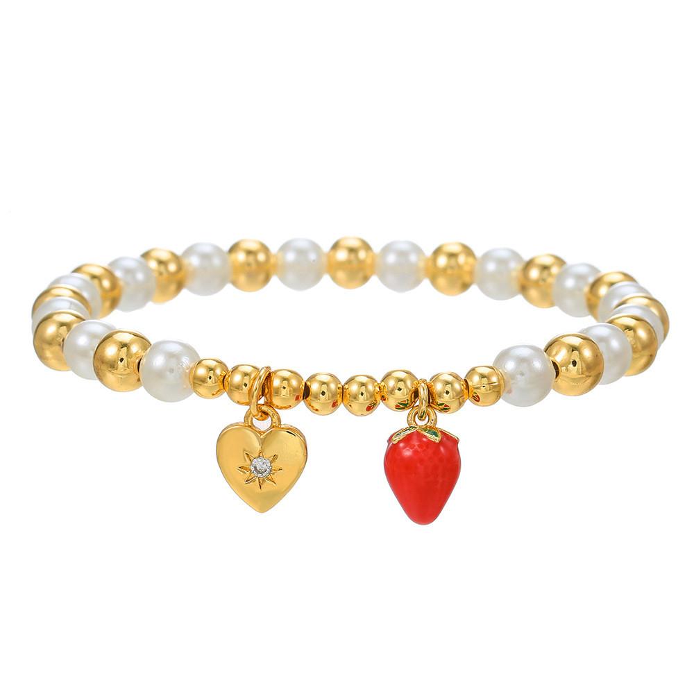 Fashion Pearl And Copper Fruit Charm Bracelet For Women And Men With Heart And Cross Pendants
