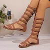 New Women's Sandals Round Toe Flat Sole Hollow Mid-tube Sandal Boots Fashion Lightweight Plus-size One Kick Women's Roman Shoes